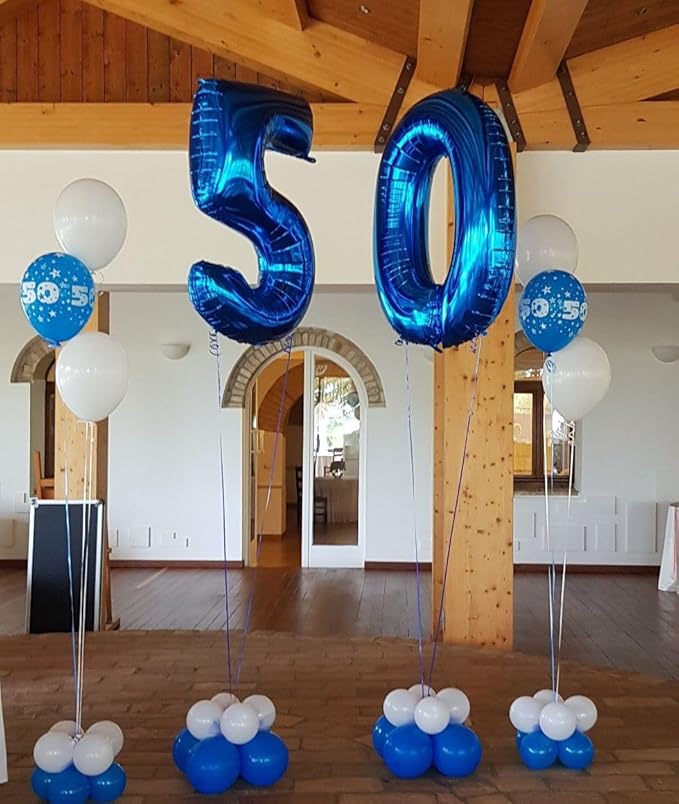 50 Balloons Number, Foil 40 Inch Dark Blue 50th Birthday Party Decoration for Men & Women, Big Number Balloons Party Supplies for Engagement Wedding Anniversary