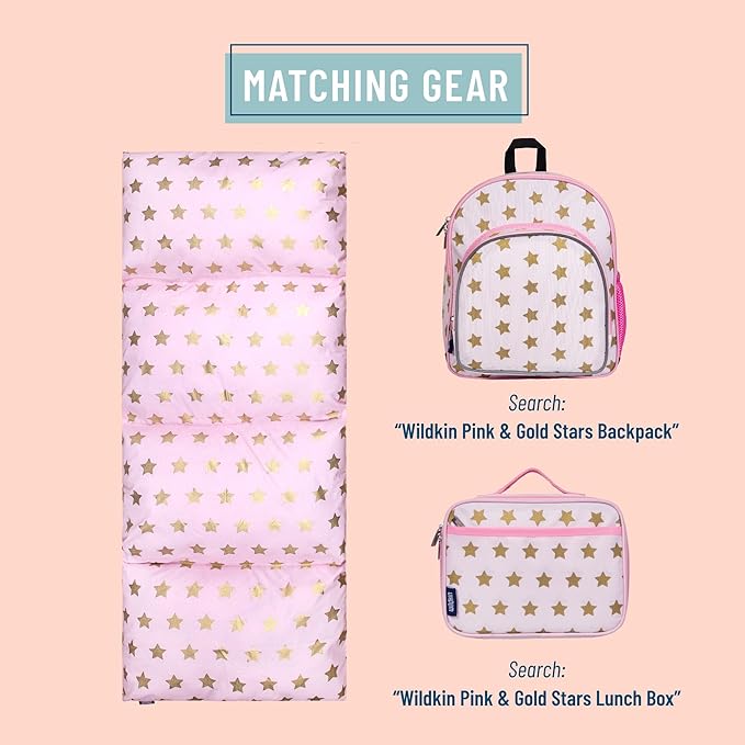 Wildkin Kids Pillowcase Lounger Cover – Travel-Friendly Sleepover Lounger, Fits Standard Pillows (Pillows Not Included), Soft Cotton Blend, Fun Patterns for Boys & Girls - Pink and Gold Stars
