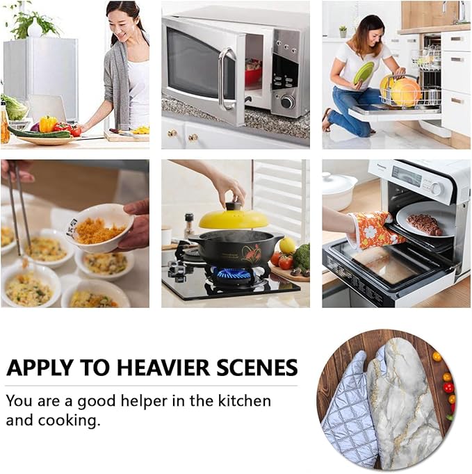 Oven Mitts Marble Heat Resistant Wear-resistant Easy Clean Grill Gloves with Thick Cotton Liner for Grilling Cooking Baking 2PCS