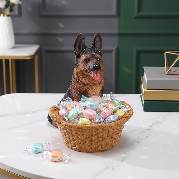 Cute German Shepherd Candy Bowl, Resin Dog Figurine Key Bowl for Entryway Table, Desktop Storage Basket Organizer for Desk, Unique Dog Lover Gift