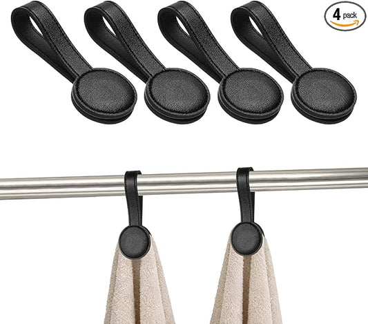 uxcell 4 Pcs Kitchen Magnetic Towel Clips, Leather Towel Holder Clip Multi-Purpose Hand Hooks Kitchen Accessories for Oven Handles Bars Racks, Black