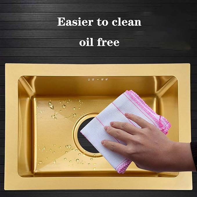 Single Bowl Space-Saving Mini Sink Compact Kitchen Sink Undermount Sink Gold Stainless Steel Restaurant Studio Sink Utility Sink for Small Areas Faucet Sink Combo (Gold 26 * 38cm)