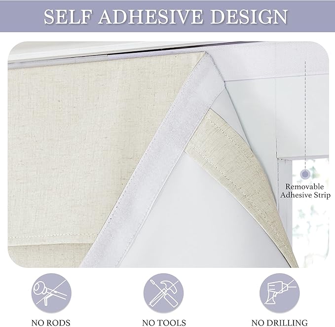 RYB HOME 100% Blackout Curtains for Sightlight Window, Linen Textured Blend Privacy Front Door Curtain Blinds for French Door Kitchen Living Room Doorway, W 12 x L 69 inch, Ivory, 1 Panel