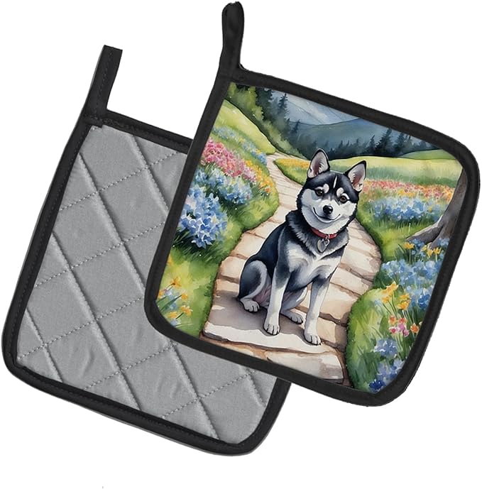 Caroline's Treasures Alaskan Klee Kai Spring Garden Pair of Pot Holders Kitchen Heat Resistant Pot Holders Sets Oven Hot Pads for Cooking Baking BBQ, 7 1/2 x 7 1/2