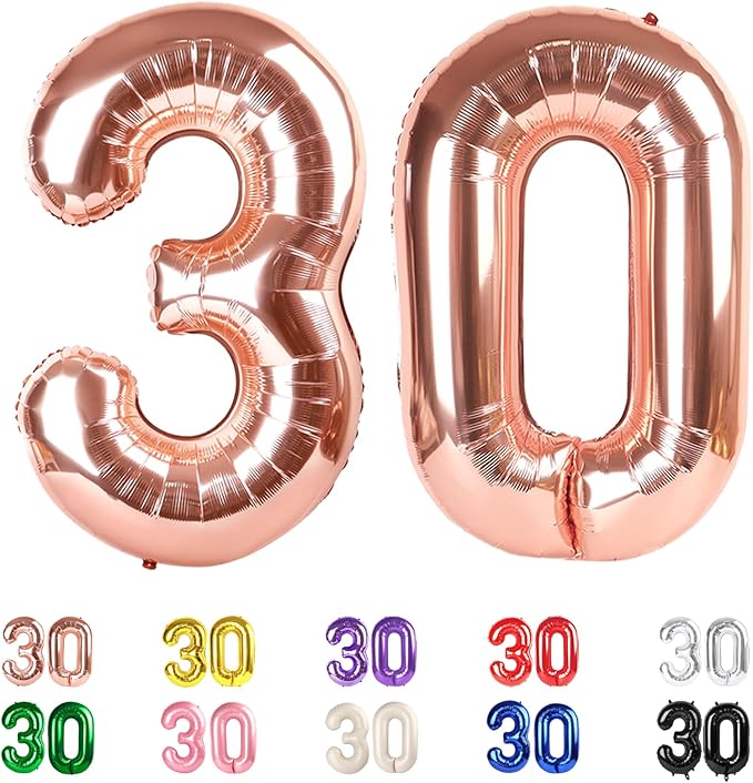 30 Balloon Numbers, Number Balloons 40 In 30th Birthday Decorations for Her Him, Rose Gold Birthday Party Decorations for Wedding, Celebration Party, Graduations