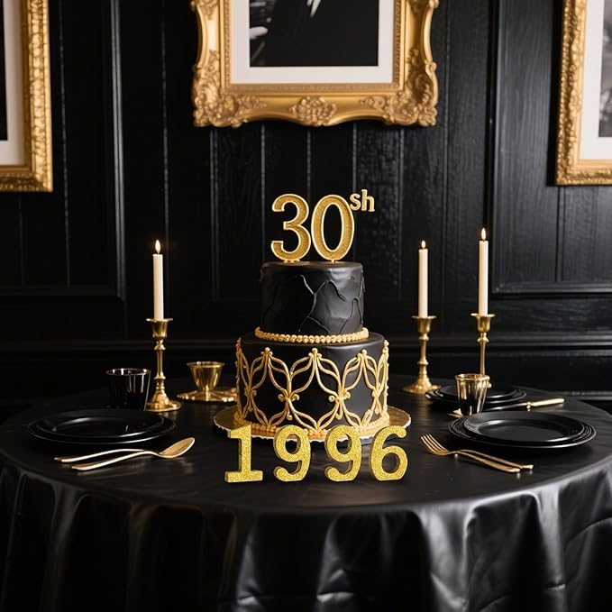 TONIFUL 4 Inch 1996 Gold Glitter Table Centerpiece Sign 1996 Number Block for 30th Birthday Decoration,Thirty Years Old Birthday Table Decoration,Class of 1996 Reunion Decorations or Anniversary