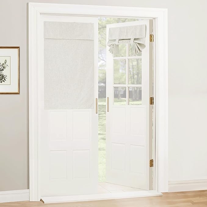 RYB HOME 100% Blackout Tricia Door Curtains, Linen Textured Blend Thermal Insulating Privacy French Door Window Tie Up Shades Sidelight Curtains for Kitchen, W 30 x L 40 inches, Linen, 1 Panel