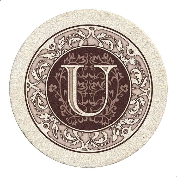 Thirstystone Monogram Letter U Natural Sandstone Coaster 4 Pack Manufactured in The USA Decorative Absorbent Easily Wipes Clean