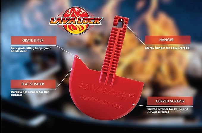 LavaLock Smok-n-Scrape Grill and Smoker Scraper, Residue Remover Cleaning Tool for Weber Kettle, Weber Smokey Mountain, UDS, WSM (Red Smoke-n-Scrape)
