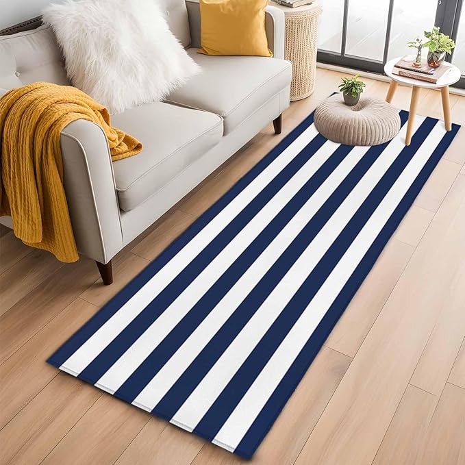 Runner Rug for Bedroom Hallway, Nautical Black and White Stripes Kitchen Runner Rugs Area Rug 2x6ft, Striped Washable Soft Floor Carpet for Entryway Stair