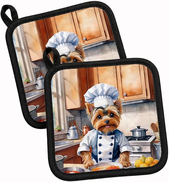 Caroline's Treasures Yorkie Yorkshire Terrier The Chef Pair of Pot Holders Kitchen Heat Resistant Pot Holders Sets Oven Hot Pads for Cooking Baking BBQ, 7 1/2 x 7 1/2