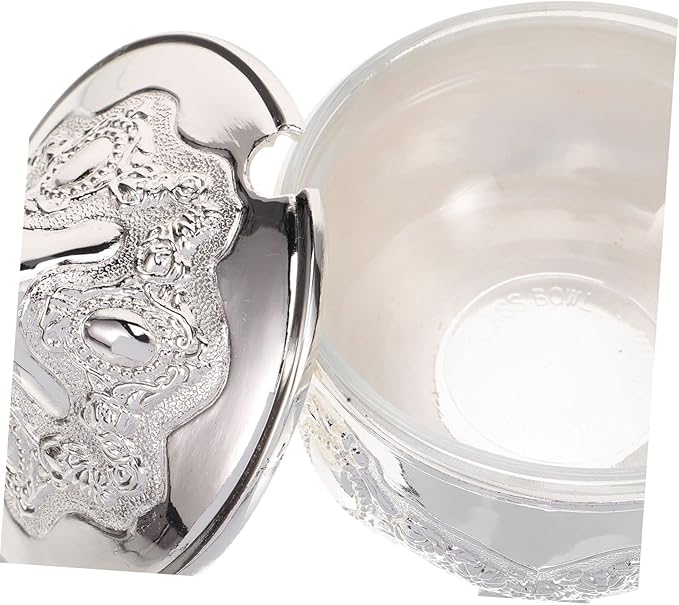 OSALADI Elegant Seasoning Box Ornament Zinc Alloy Silver Condiment Dish for Kitchen Decor