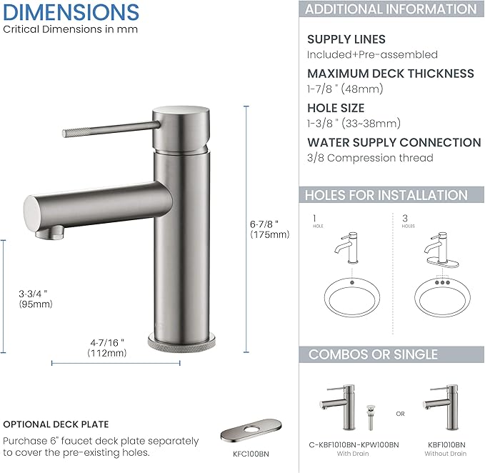 KIBI KBF1010 Solid Brass Single Handle Bathroom Sink Faucet, Circular X Single Hole Bathroom Faucet with Pop Up Drain | High Arc Spout | Brushed Nickel | Corrosion and Rust Resistant