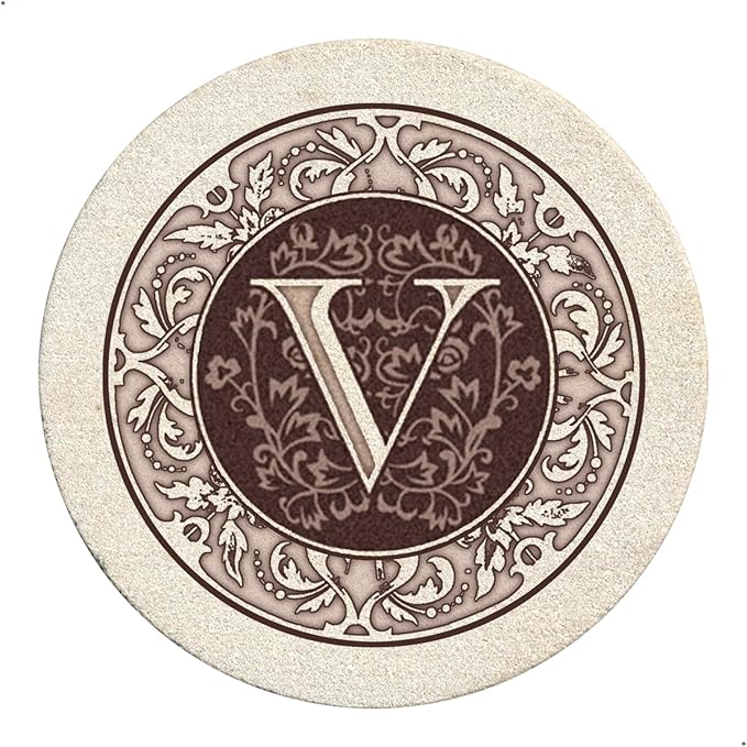 Thirstystone Monogram Letter V Absorbent Sandstone Coaster 4-Pack Manufactured in The USA Decorative, Absorbent, Easily Wipes Clean
