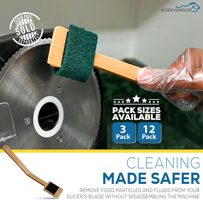 Kleen Handler 3 Pack EZ Scrub-Slicer Cleaning Tool, Electric Blade Cleaning, Deli Slicing Machine Cleaner, Clean Mandolin Slicer Safely (3 Handles)