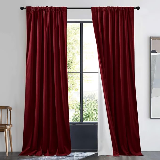 NICETOWN Red Velvet Curtain and Drape for Movie Theatre Backdrop, Elegent Home Decoration Privacy Protect Insulate Summer Heat and Winter Chill for Basement/Studio/Dorm,1 Panel, 96 inches Long
