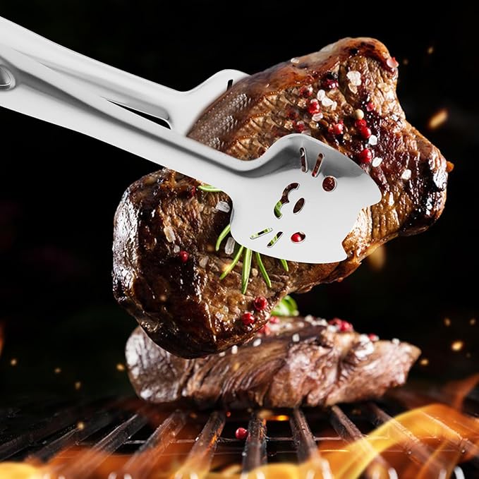 jojofuny Stainless Steel Kitchen Tongs Cat Face Design Metal Food Clips Small Buffet Serving Tongs for Cooking Baking and Dessert
