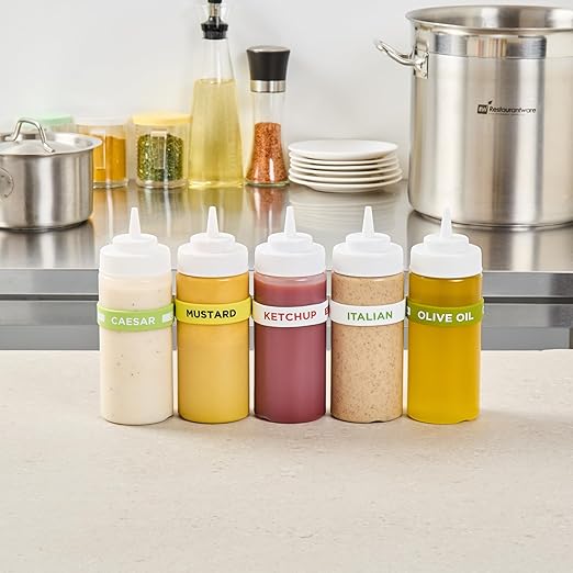 Restaurantware Silicone Squeeze Bottle Band 10 Count 2.75 Inch Dishwasher Safe Condiment Identification Band, Ketchup White Non-Slip Label Band for Condiment Labeling at Restaurants, Food Trucks