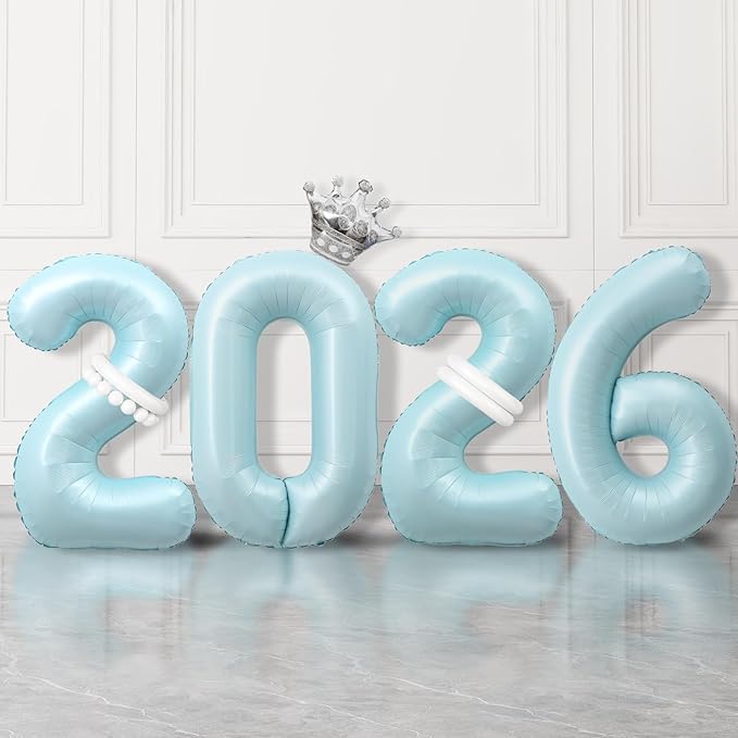 2026 Balloons Blue,40 Inch 2026 Number Balloons with Foil Crown Balloons for Happy New Year Decorations New Years Eve 2026 Graduation Decorations Class of 2026 Party Supplies