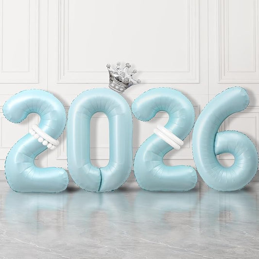 2026 Balloons Blue,40 Inch 2026 Number Balloons with Foil Crown Balloons for Happy New Year Decorations New Years Eve 2026 Graduation Decorations Class of 2026 Party Supplies