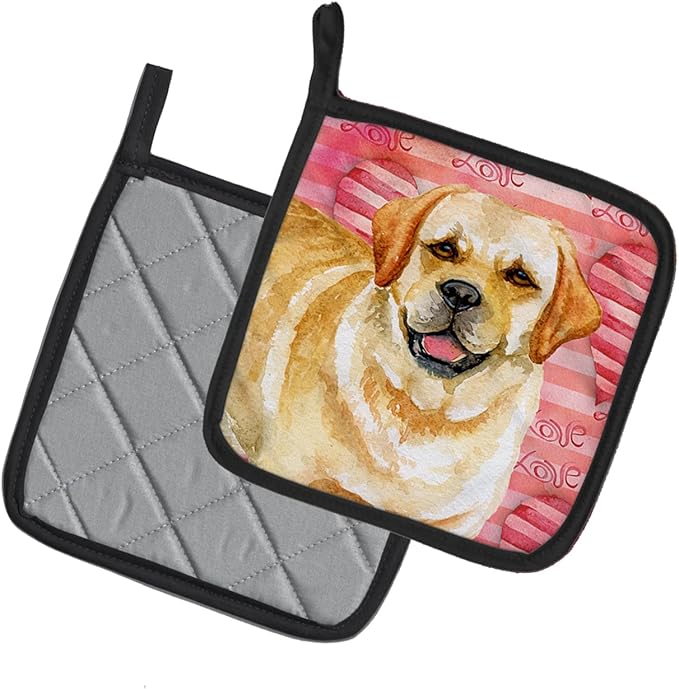 Caroline's Treasures BB9751PTHD Golden Retriever Love Pair of Pot Holders, Red Kitchen Heat Resistant Pot Holders Sets Oven Hot Pads for Cooking Baking BBQ, 7 1/2 x 7 1/2