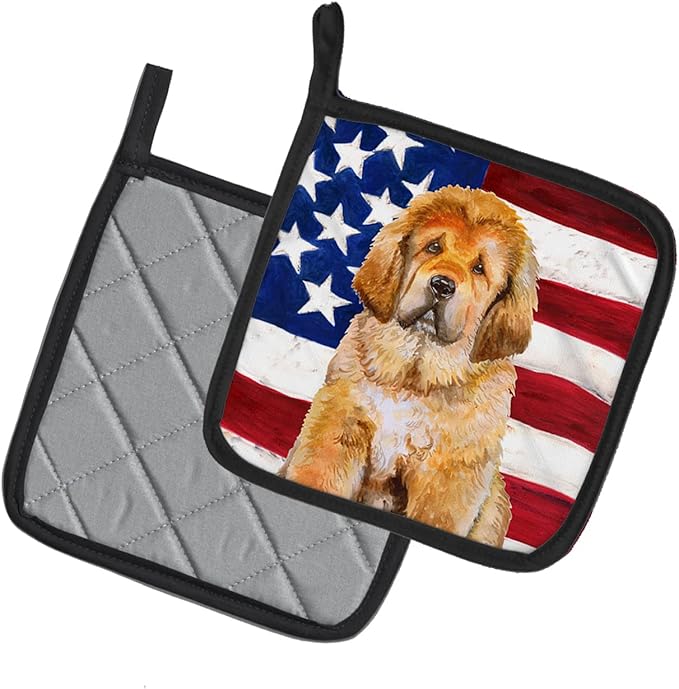 Caroline's Treasures BB9721PTHD Tibetan Mastiff Patriotic Pair of Pot Holders Kitchen Heat Resistant Pot Holders Sets Oven Hot Pads for Cooking Baking BBQ, 7 1/2 x 7 1/2