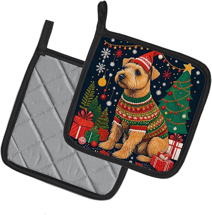 Caroline's Treasures Lakeland Terrier Christmas Pair of Pot Holders Kitchen Heat Resistant Pot Holders Sets Oven Hot Pads for Cooking Baking BBQ, 7 1/2 x 7 1/2