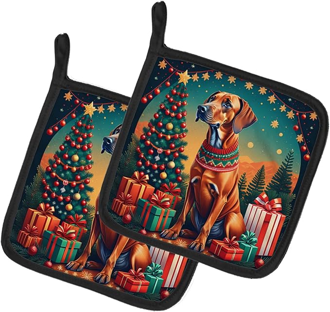 Caroline's Treasures Rhodesian Ridgeback Christmas Pair of Pot Holders Kitchen Heat Resistant Pot Holders Sets Oven Hot Pads for Cooking Baking BBQ, 7 1/2 x 7 1/2