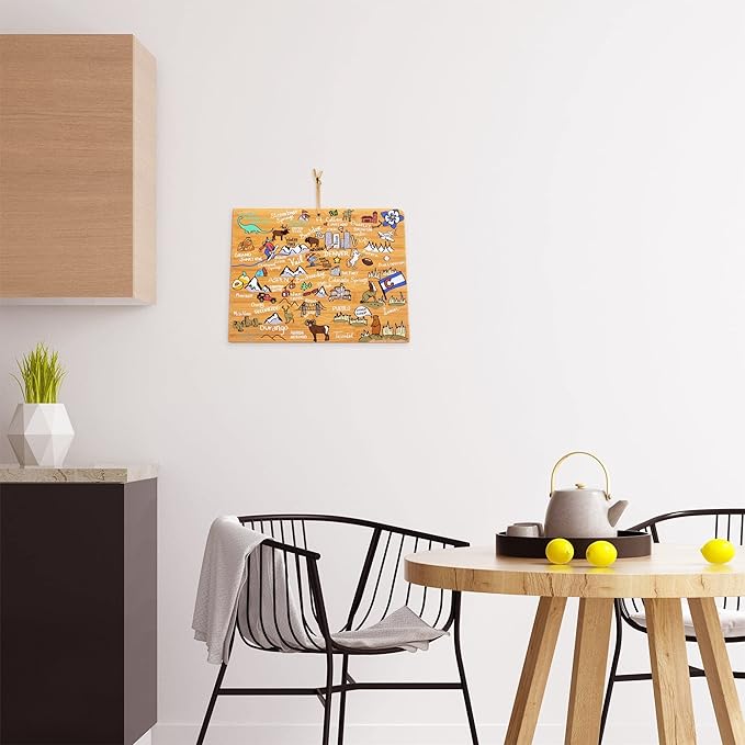Totally Bamboo Colorado State Shaped Cutting Board and Charcuterie Serving Platter with Artwork by Fish Kiss, Includes Hang Tie for Wall Display