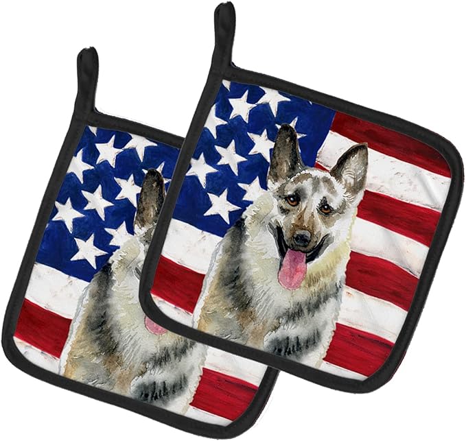 Caroline's Treasures BB9649PTHD East-European Shepherd Patriotic Pair of Pot Holders Kitchen Heat Resistant Pot Holders Sets Oven Hot Pads for Cooking Baking BBQ, 7 1/2 x 7 1/2