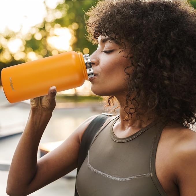 Navigate 32 oz Insulated Stainless Steel Sports Water Bottle with Spout & Handle Lids,Wide Mouth Water Jug with Double Walled Leak Proof Keep Cold for 24 Hrs Hot for 12 Hrs, Orange