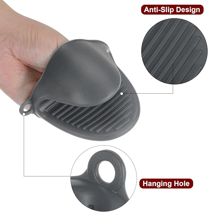 HARFINGTON 4pcs Thickened Mini Oven Gloves, Heat Resistant Silicone Oven Mitts Finger Pinch Grips Pot Holder for Kitchen, Cooking, Baking, BBQ Heat Resistant Gloves, Dark Gray