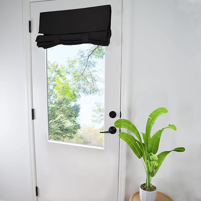 WdFour French Door Curtain - Blackout Thermal Insulated Door & Window Cover for Front/Side Doors - Noise Reducing & Energy Saving - Black, 30x40 Inches, 1 Panel