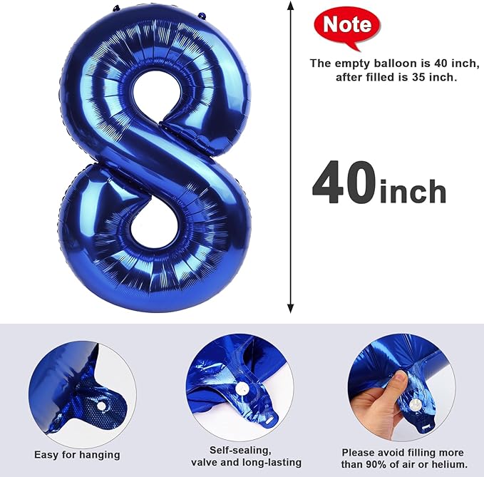 Navy Blue Number 8 Balloon 40In Birthday Decorations for Girl Boy Women Men, Balloon Numbers Party Decorations for Last Toast On The Coast Bachelorette Party