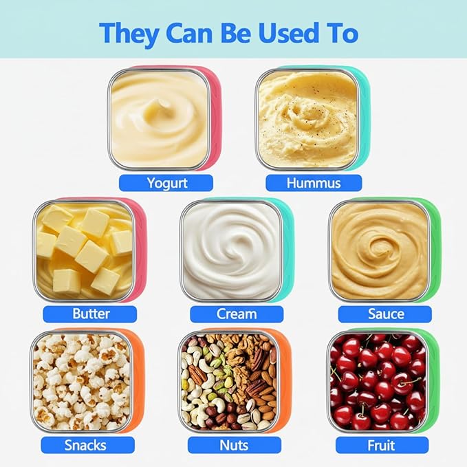 8 Pack Stainless Steel Snack Containers - 6oz Reusable & Small Containers With Lids, 304 Metal Stackable Snack Cups, Lunchable Snack Containers for School, Travel, Picnic