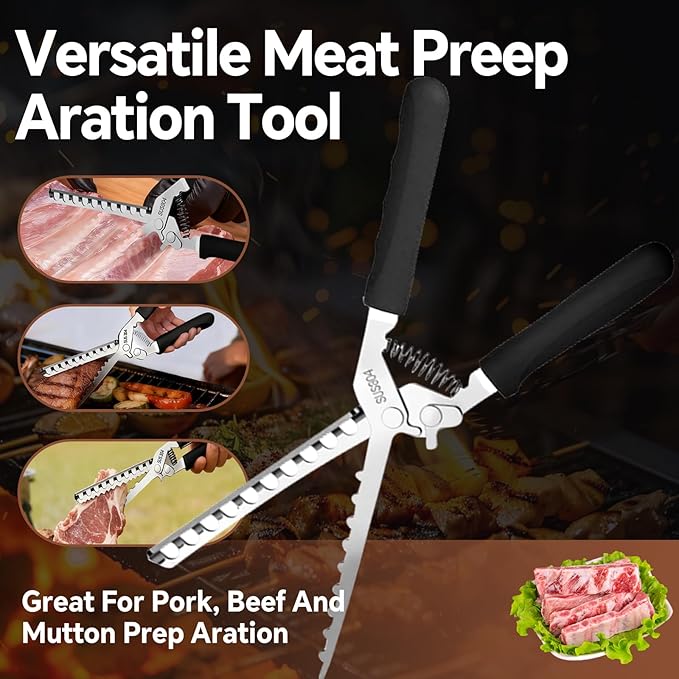 Rib Membrane Remover Tool kit, Premium 304 Stainless Steel Rib Prep Tool Membrane Remover with Cleaning Brush for BBQ Easy Use and Quick Cleaning Rib Skinner Rib Prep Tool Ergonomic Design