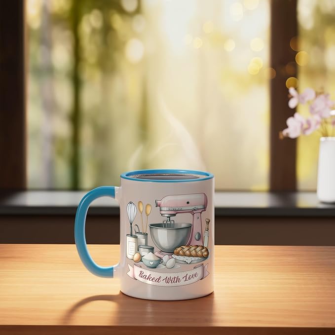 Baker Women Mom Wife Funny Baking Humor Bake Love Mama Girl Ceramic Mug, Blue/White