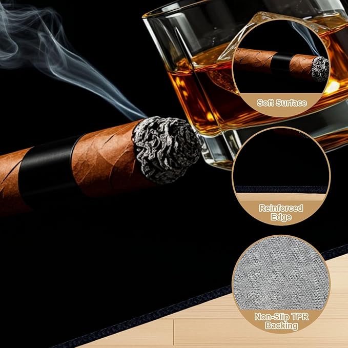 8x10 Area Rugs for Bedroom Boho Washable Man Cave Rug for Living Room Cigar Whiskey Ice Cubes Glass Black Soft Rubber Backed Non-Slip Large Carpets for Boys