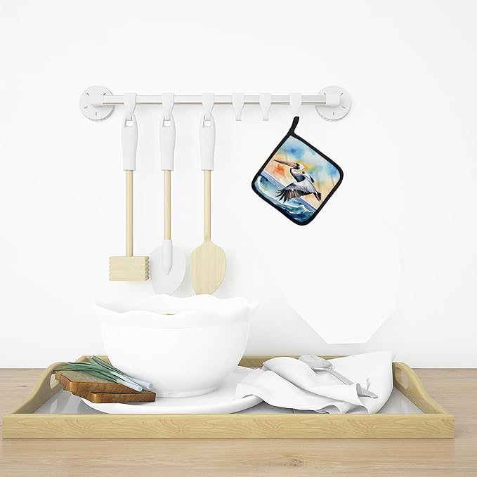 Caroline's Treasures Pelican Soaring Pair of Pot Holders Kitchen Heat Resistant Pot Holders Sets Oven Hot Pads for Cooking Baking BBQ, 7 1/2 x 7 1/2