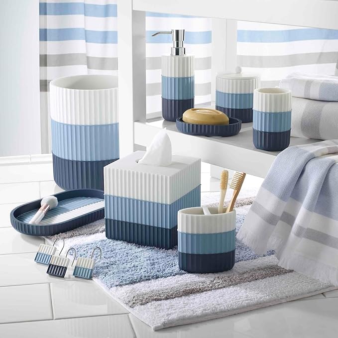 Izod - Fingertip Towels, Soft & Absorbent Cotton, Dorm Room Essentials, Striped Bathroom Decor, Set of 2 (Clubhouse Collection, Blue)
