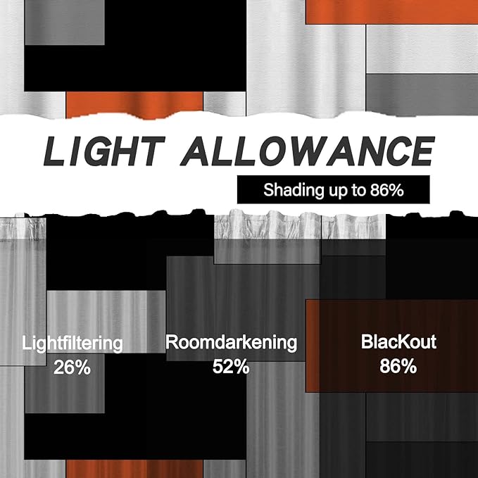 MCALK Orange Blackout Kitchen Curtains Tiers Set 2 Piece for Windows Grey and Black Kitchen Window Curtains Set,White Modern Abstract Art Valances for Living Room(24" Tiers Set)
