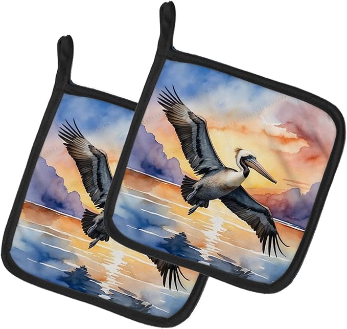 Caroline's Treasures Pelican Fyling at Sunrise Pair of Pot Holders Kitchen Heat Resistant Pot Holders Sets Oven Hot Pads for Cooking Baking BBQ, 7 1/2 x 7 1/2