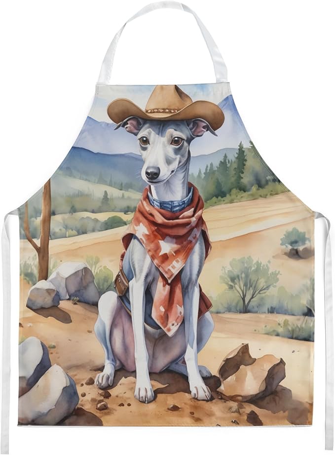 Caroline's Treasures Whippet Cowboy Welcome Apron Cooking Kitchen Server Baking Crafts Gardening for Adult Women Men, Unisex, Large, Multicolor