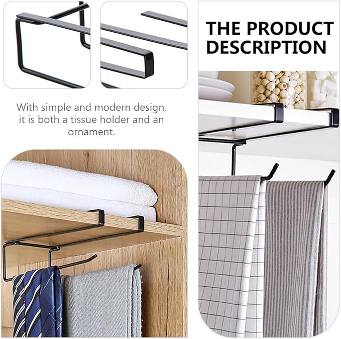 Operitacx Nailless Wall Mounted Paper Towel Holder for Cabinet Door, Black No-Nail Kitchen Tissue Rack Organizer, Jumbo Roll Storage for Home and Commercial Use