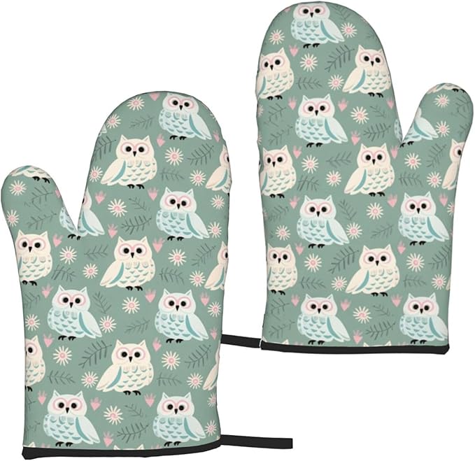 Owl Oven Mitts of 2 Pack, Funny Kitchen Gloves Heat Resistant Non-Slip Kitchen Mitts for Cooking Baking Grilling
