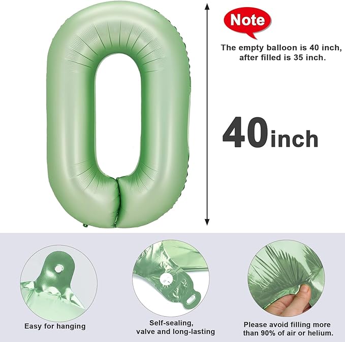 Number 0 Balloons 40 Inch for Jungle Theme, Graduation Decortion for 2025, Olive Green Mylar Number Balloons for 10 20 30 40 50 60 70 80 90 100 Foil Numbers Balloon Birthday Decor Anniversary