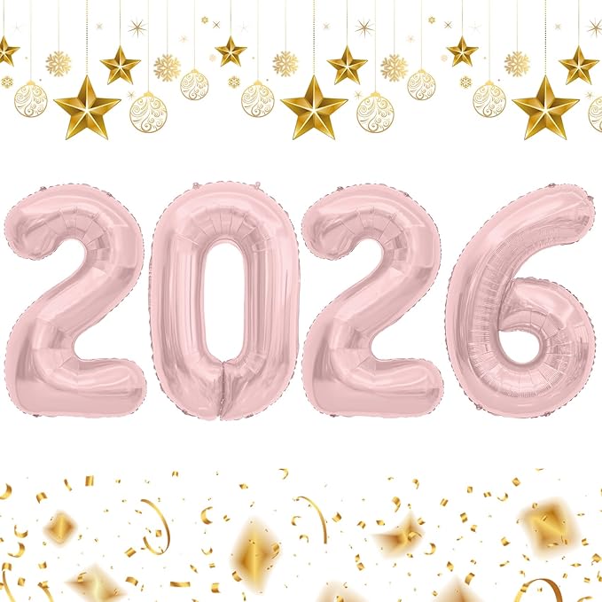 2026 Balloons, 2026 Number Balloons, 2026 Rose Gold Balloon, Foil Happy New Year Balloon for New Year Eve Party Supplies Graduation Decorations Anniversary Birthday Home Office Decorations, 16 Inch