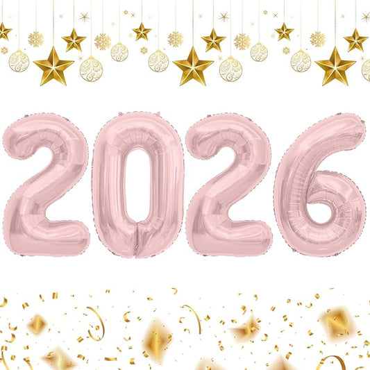 2026 Balloons, 2026 Number Balloons, 2026 Rose Gold Balloon, Foil Happy New Year Balloon for New Year Eve Party Supplies Graduation Decorations Anniversary Birthday Home Office Decorations, 16 Inch