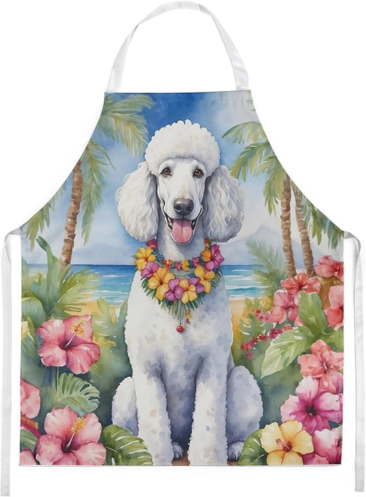 Caroline's Treasures White Poodle Luau Apron Cooking Kitchen Server Baking Crafts Gardening for Adult Women Men, Unisex, Large, Multicolor