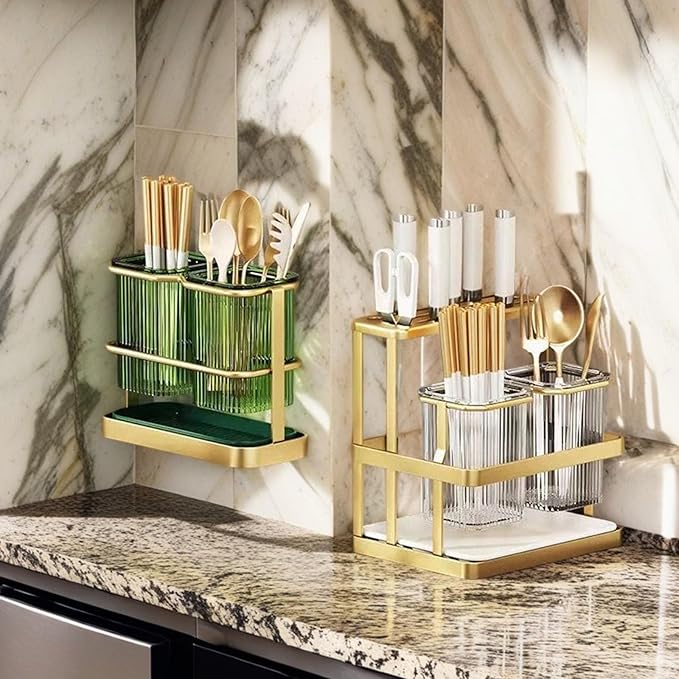 Wall Mounted Kitchen Storage Organizers Featuring Spoon Holder Chopstick Case and Cutting Board Rack for Space Saving